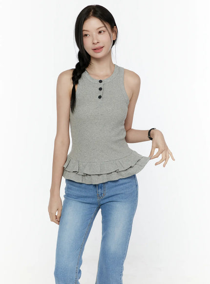 Ruffle Hem Tank Top IL506 in Gray, size S/M