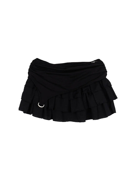 Ruffle Layered Mini Skirt CU529 in Black, size S/M