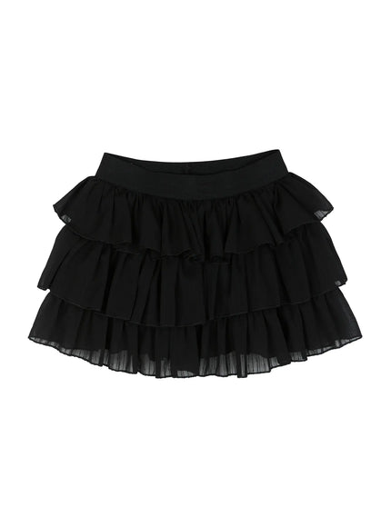 Ruffle Layered Mini Skirt IL521 in Black, size S/M