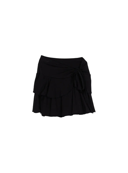 Ruffle Mini Skirt CL501 in Black, size S/M