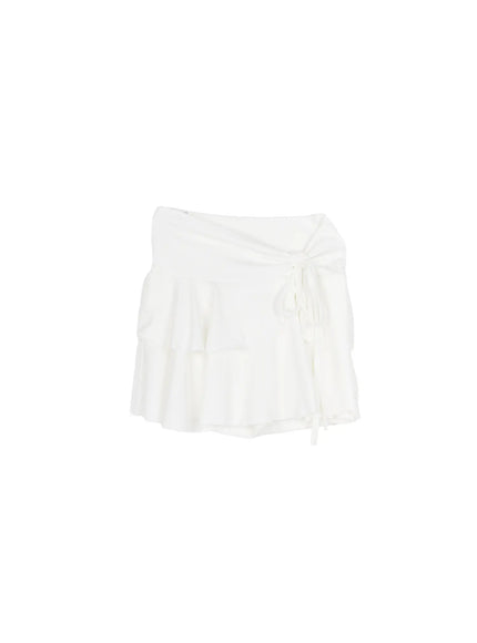 Ruffle Mini Skirt CL501 in White, size S/M