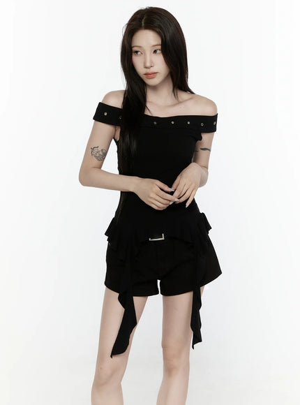 Ruffle Off-Shoulder Top IL521 in Black, size S/M