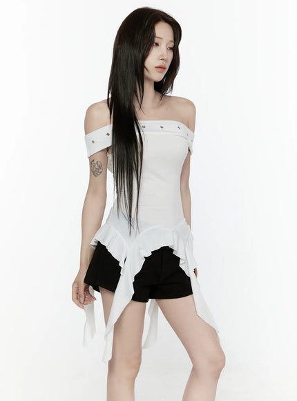 Ruffle Off-Shoulder Top IL521 in White, size S/M