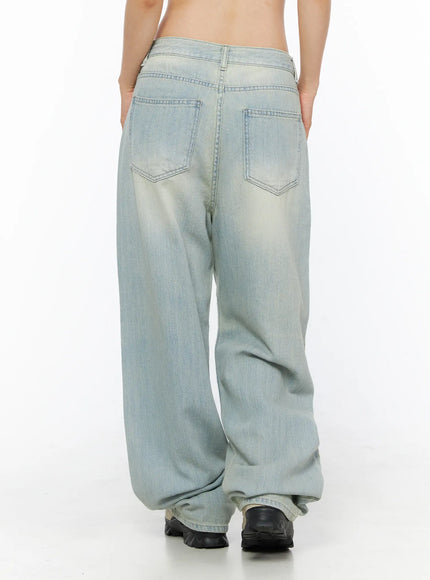 Shawn Washed Wide Leg Jeans CL501 Light blue back shot on model showing dual back patch pockets contrast stitching and voluminous leg hem