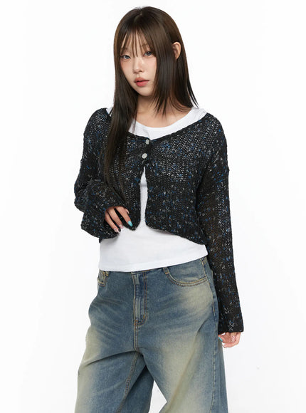 Sheer Knit Cardigan CL517 in Black, size S/M