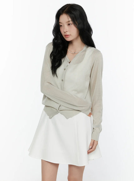 Sheer Knit Cropped Cardigan CL520 in Gray, size S/M