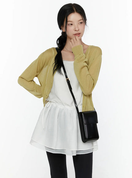Sheer Knit Cropped Cardigan CL520 in Green, size S/M