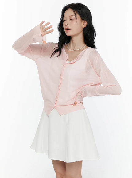 Sheer Knit Cropped Cardigan CL520 in Light pink, size S/M