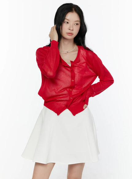 Sheer Knit Cropped Cardigan CL520 in Red, size S/M