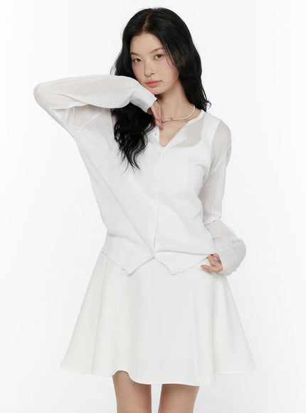 Sheer Knit Cropped Cardigan CL520 in White, size S/M
