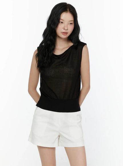 Sheer Knit Sleeveless Top CL521 in Black, size S/M
