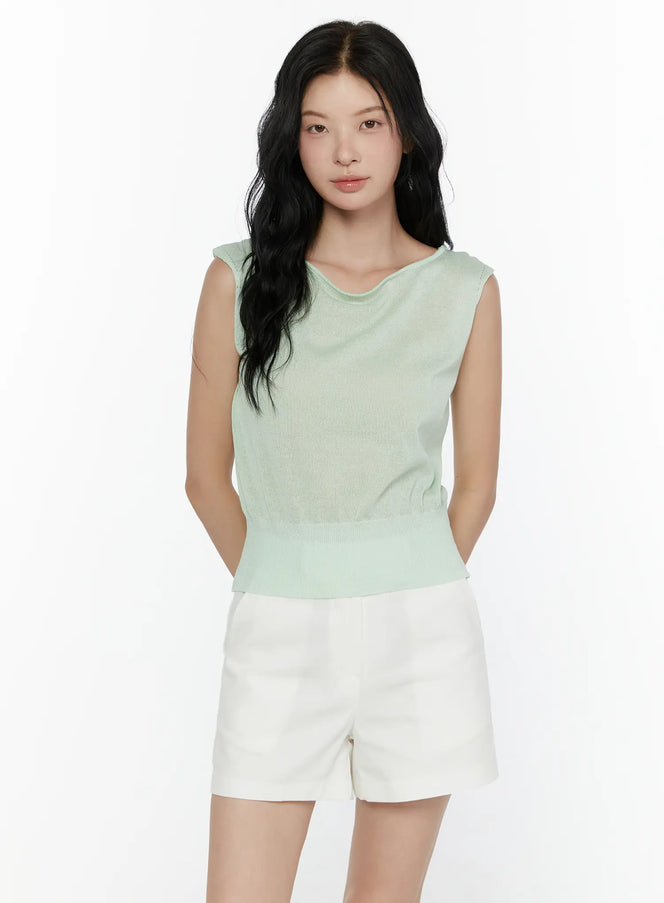 Sheer Knit Sleeveless Top CL521 in Mint, size S/M