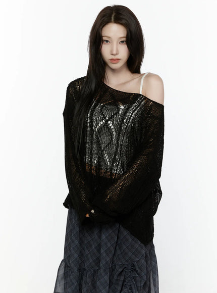 Sheer Knit Top IL522 in Black, size S/M