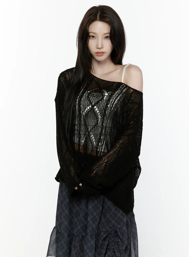 Sheer Knit Top IL522 in Black, size S/M