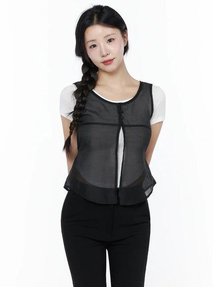 Sheer Layered Blouse IU525 in Black, size S/M
