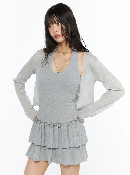 Sheer Lightweight Knit Cardigan CU530 in Gray, size S/M