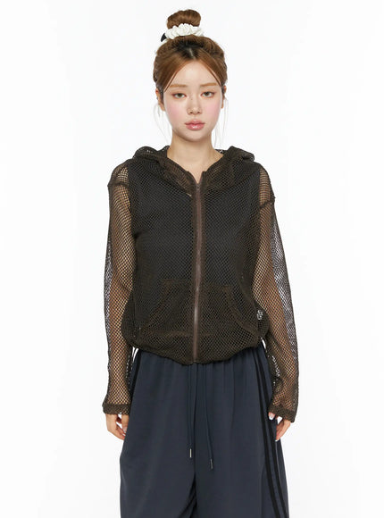 Sheer Mesh Hoodie CL501 in Dark brown, size S/M