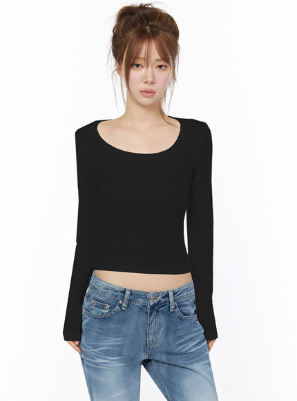 Sheer Slim Fit Long Sleeve Top IU525 in Black, size S/M