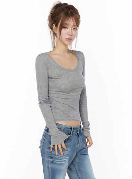 Sheer Slim Fit Long Sleeve Top IU525 in Gray, size S/M