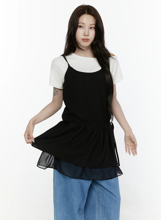 Sheer Strap Layered Dress IL521 in Black, size S/M