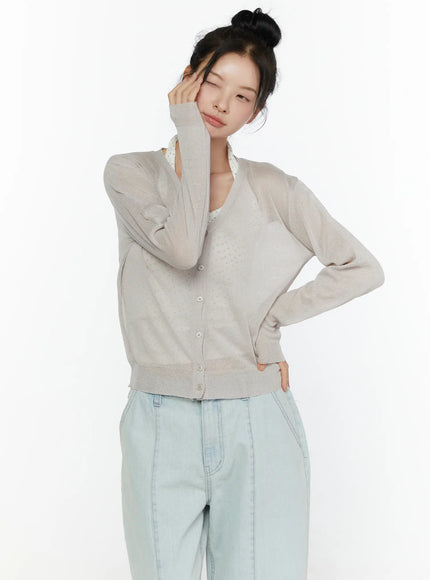 Sheer V-Neck Cardigan CL521 in Gray, size S/M
