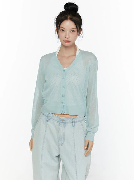 Sheer V-Neck Cardigan CL521 in Mint, size S/M