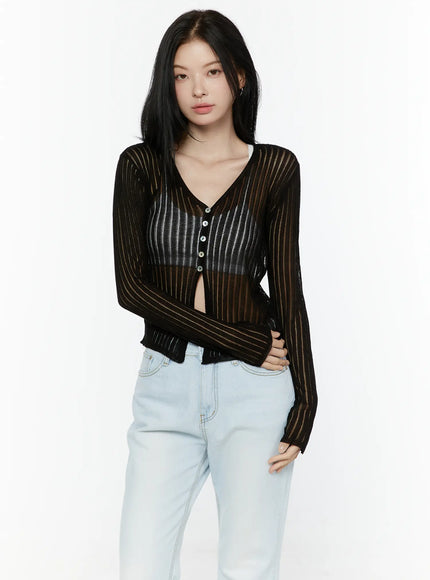 Sheer V-Neck Cardigan IL506 in Black, size S/M