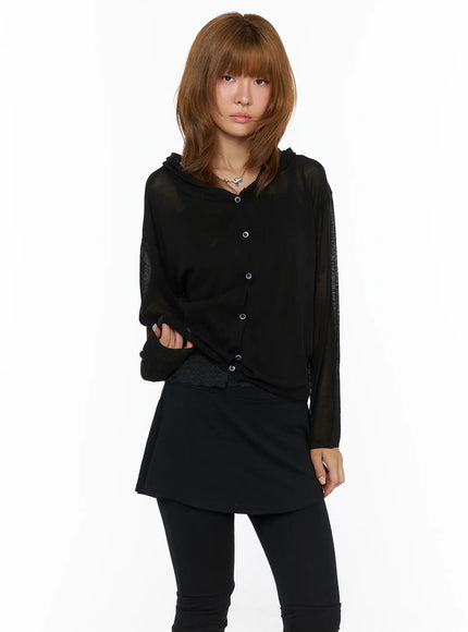 Sheered Hooded Cardigan CL503 in Black, size S/M