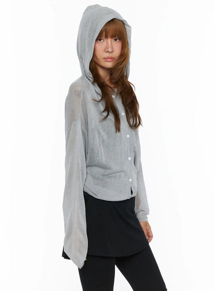 Sheered Hooded Cardigan CL503 in Gray, size S/M