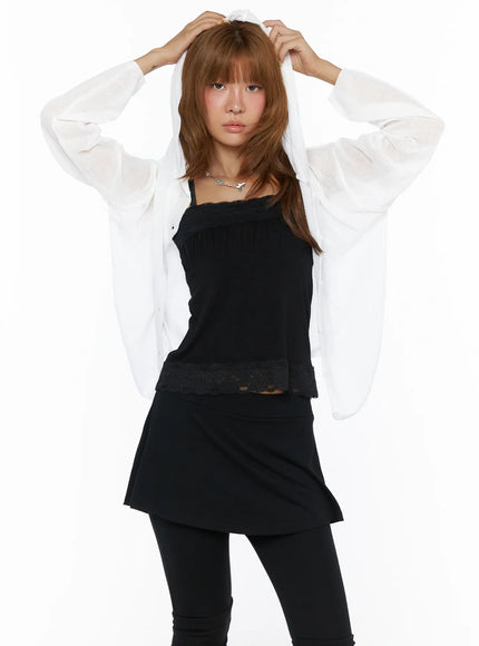 Sheered Hooded Cardigan CL503 in White, size S/M