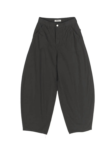 Shirred Balloon Cotton Trousers CL507 in Dark gray, size S