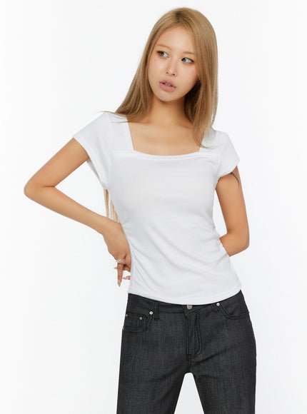 Shirred Cap Sleeve Top IL524 in White, size S/M