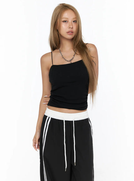 Shirred Padded Tank Top CU523 in Black, size S/M