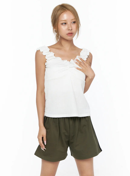 Shirred Ruffle Tank Top CU524 in White, size S/M