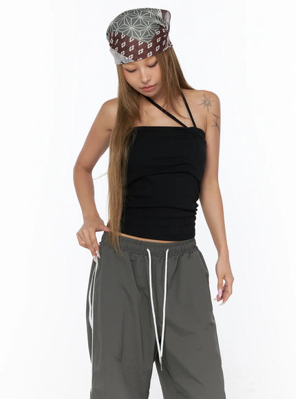 Shirred Strap Tube Top CU523 in Black, size S/M