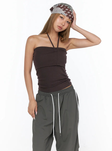 Shirred Strap Tube Top CU523 in Brown, size S/M