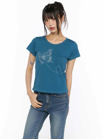 Short Sleeve Graphic Tee CU530 in Blue, size S/M