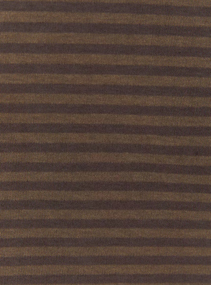 Short Sleeve Hooded Jacket IL523 Brown close-up fabric texture detail showing khaki and dark brown horizontal stripe soft knit jersey material