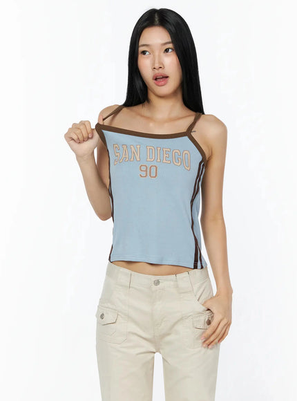 Side Stripe Contrast Trim Cami Top IL516 in Light blue, size S/M