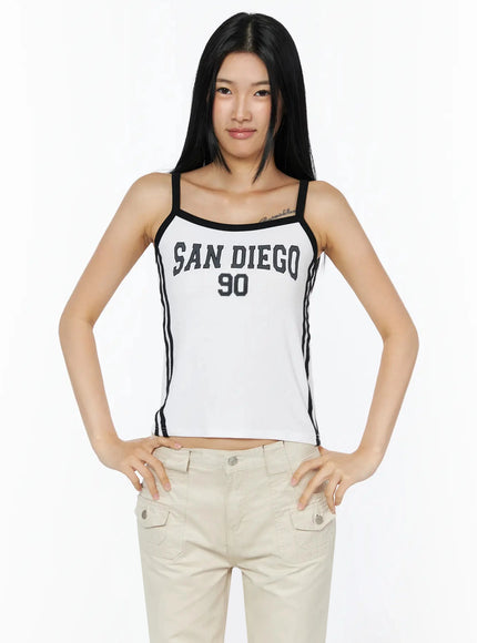 Side Stripe Contrast Trim Cami Top IL516 in White, size S/M