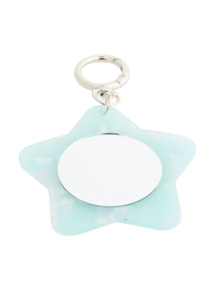 Sienna Stra Compact Mirror IL503 Mint front view of star-shaped translucent acrylic keychain with round circular mirror and silver ring clasp