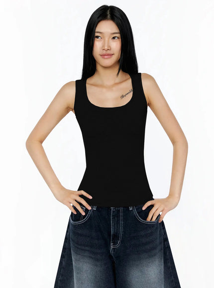 Silky Round Neck Tank Top IL509 in Black, size S/M