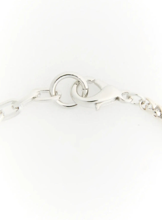 Skye Star Cut Bracelet IL522 silver close-up detail of lobster clasp closure with spring ring and extension chain on white background