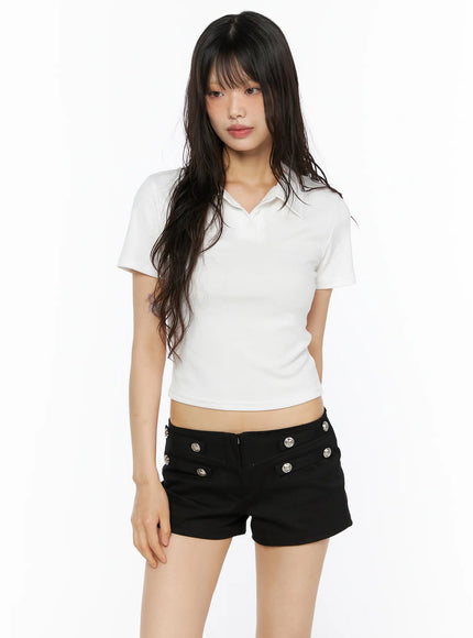 Slim Fit Collared Tee CU530 in White, size S/M