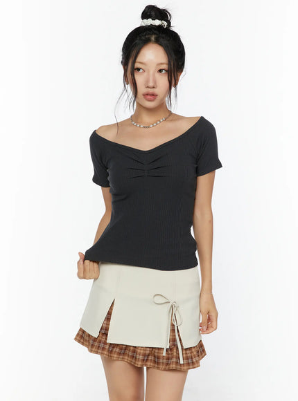 Slim Off-Shoulder Top CU526 in Dark gray, size S/M