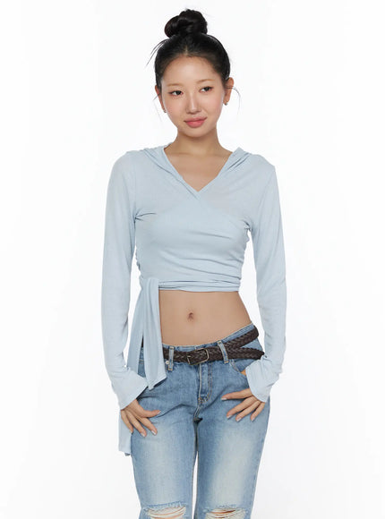 Soft Hooded Wrap Cardigan CL513 in Light blue, size S/M