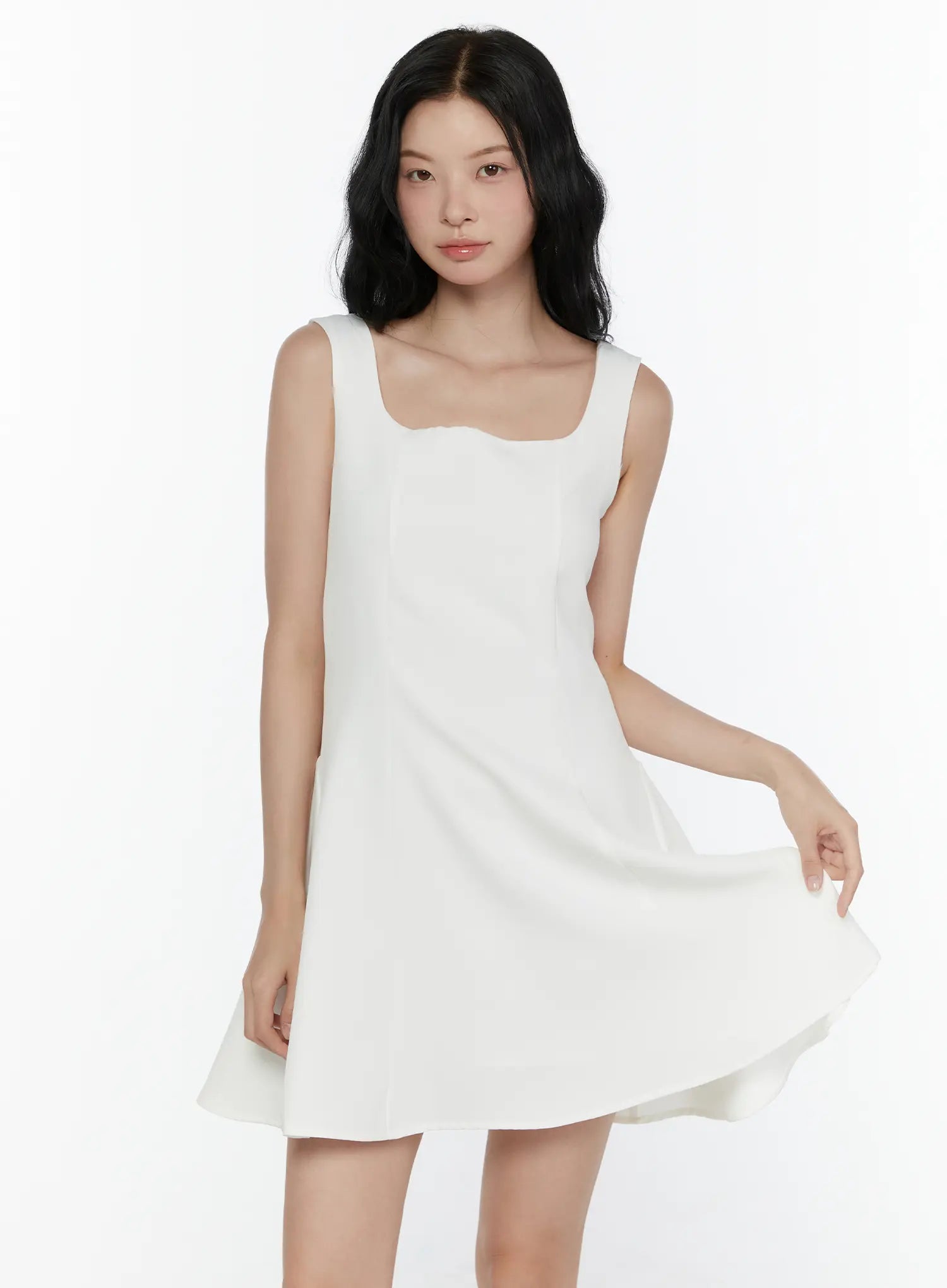 Square Neck A-Line Mini Dress CL520 in White, size S/M
