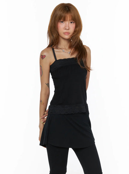 Square Neck Lace Cami CL503 in Black, size S/M