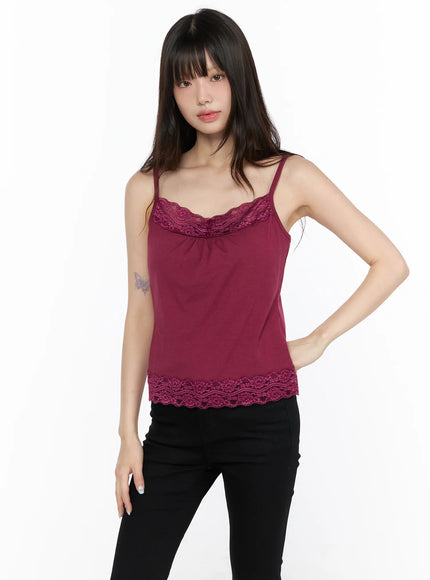 Square Neck Lace Tank CL522 in Dark red, size S/M