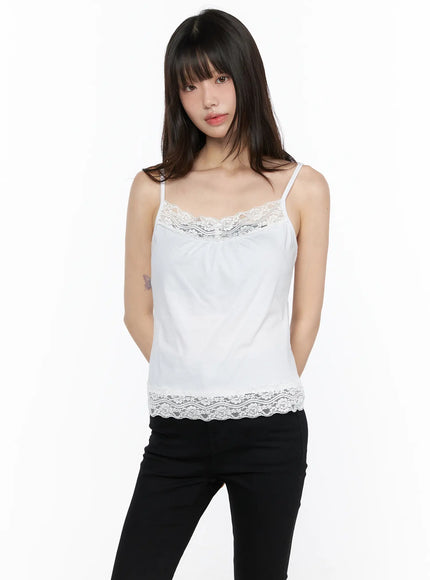 Square Neck Lace Tank CL522 in White, size S/M